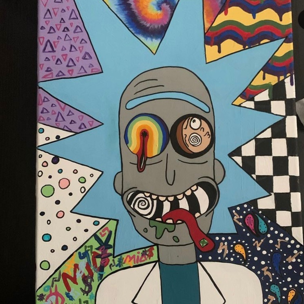 Rick & morty hand painted canvas ! 11x16